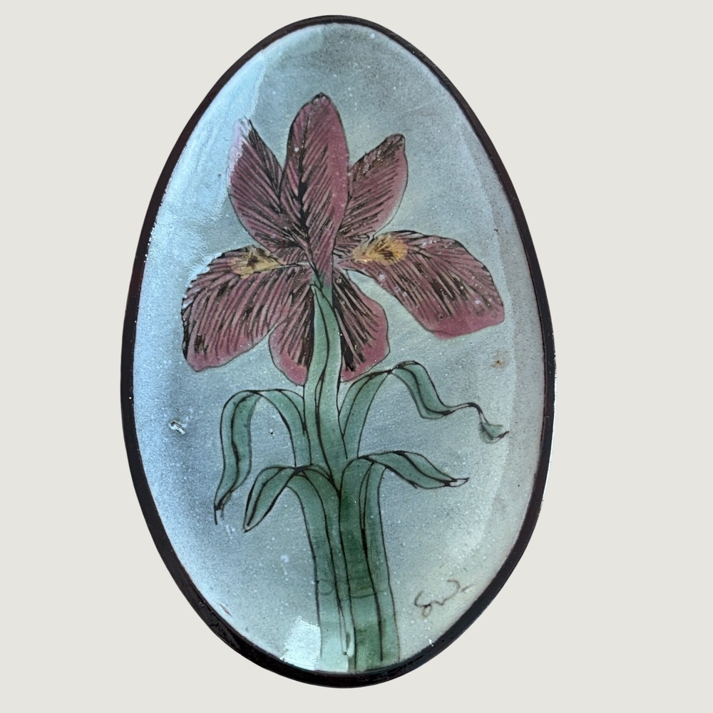 Vintage Chelsea English Pottery Hand Painted Iris Flower Signed Oval Dish